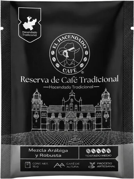 Sachet de 15 g de Reserva de Café Tradicional, presentación Hacendado Viajero.